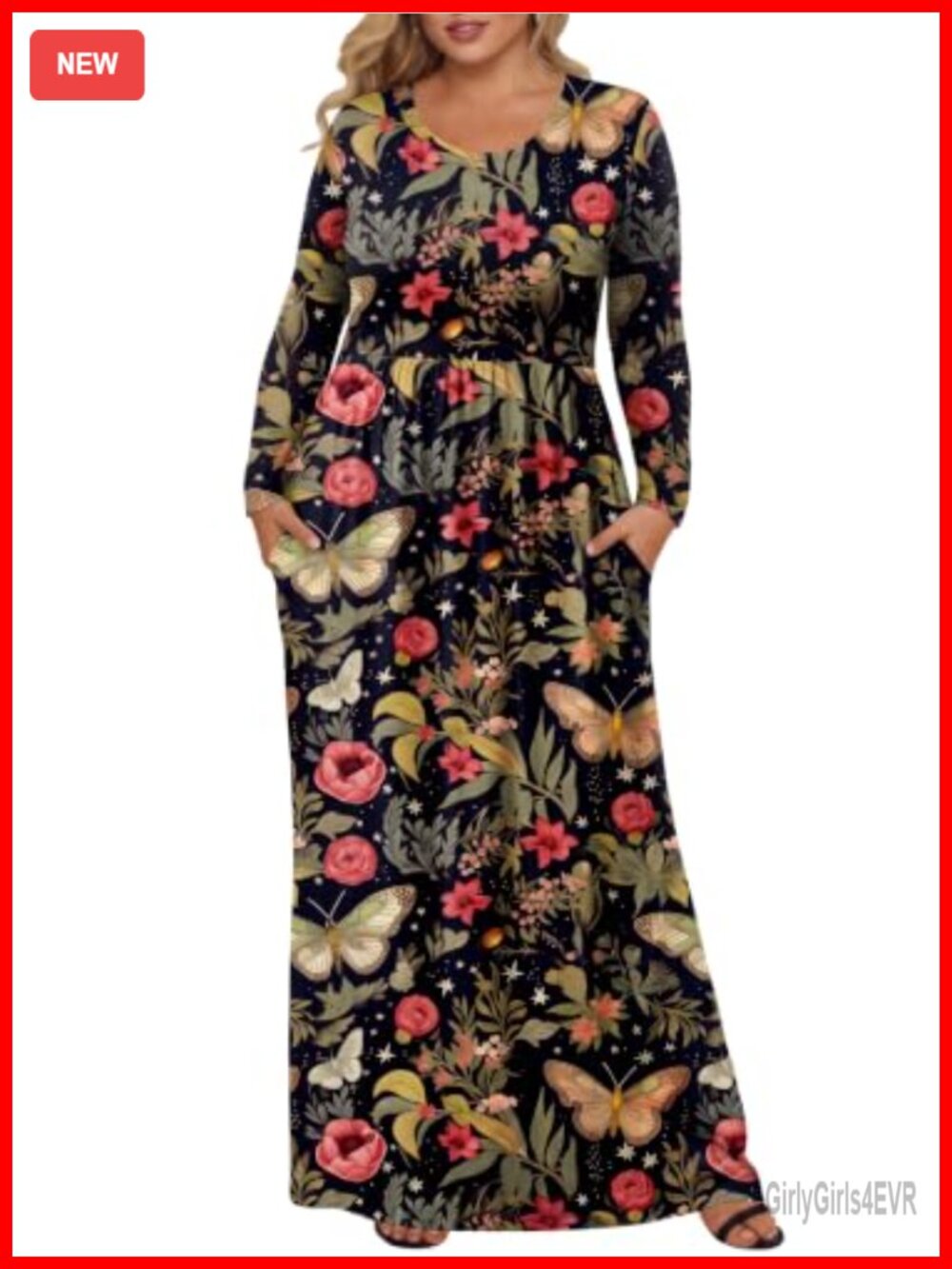 Plus Size Maxi Dress Long Sleeve A-Line Pull On Crew Neck Casual Fall